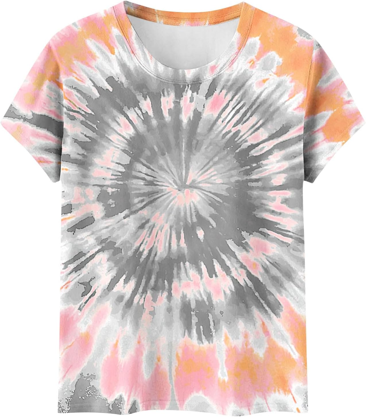 Summer Tops for Women Rainbow Tie Dye Shirt Fitted Short Sleeve Casual Summer Spring Vacation Going Out Tee Tops