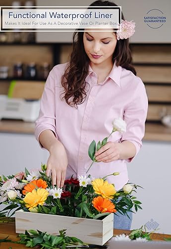 Vista 11 de Royal Imports Maceta de madera para flores, florero decorativo de madera con forro de plástico, cesta de almacenamiento de papel higiénico para caja