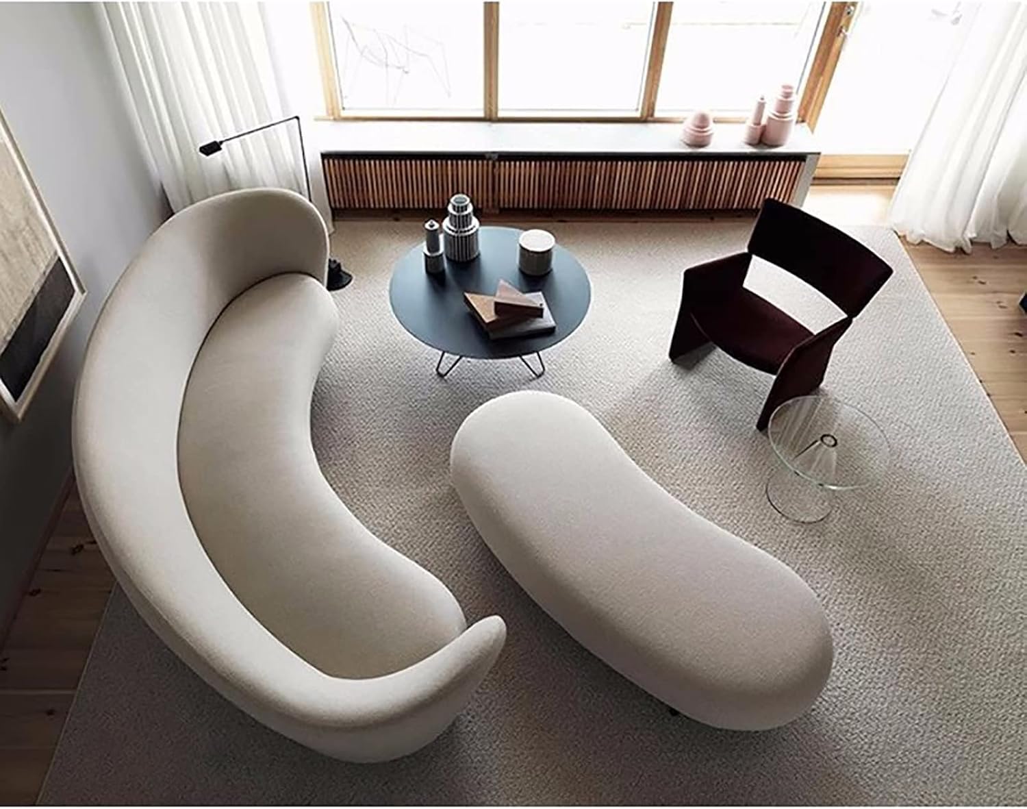 Banc ottoman, demi-table basse incurvée moderne, banc d'entrée rembourré en boucle, banc d'entrée pour salon, couloir, canapé, tabouret, repose-pieds, blanc