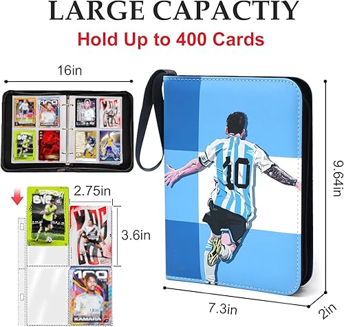 Miniatura 3 de Carpeta de tarjetas de fútbol de 400 bolsillos, regalos para coleccionistas de tarjetas de intercambio de fútbol, bolsa de almacenamiento portátil