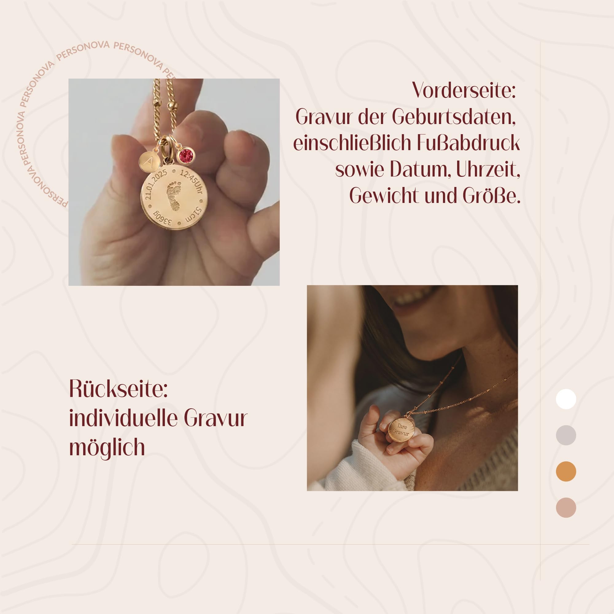 Collana Personalizzata con Impronta Piede Bebè e Dati di Nascita – Collana Incisa per Mamma, Regalo Nascita, Battesimo, Festa della Mamma