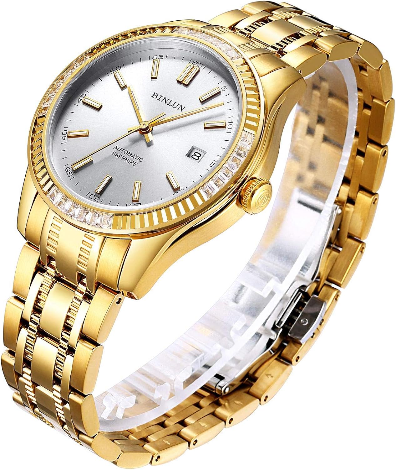 BINLUN Men's Wrist Watches Automatic Mechanical 18K Gold Plated Watch Waterproof Stainless Steel Wristwatch for Men - Image 4