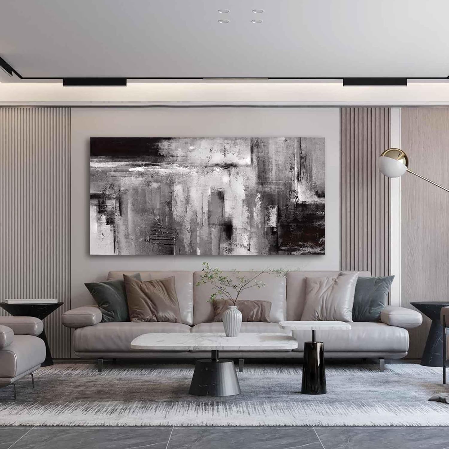 XIANSHOU Black Abstract Wall Art Living Room Decor Painting 29x 58 White Abstract Graffiti Wall Decorations for Bedroom Kitchen Dining Room Office