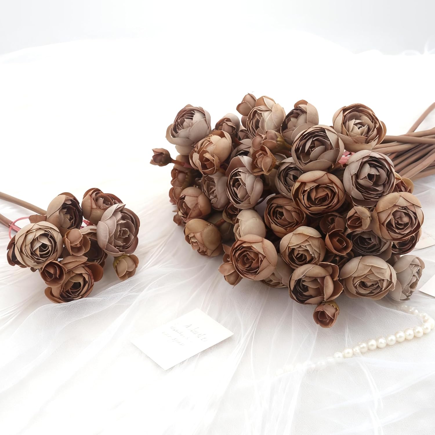 24 Stems Artificial Ranunculus Flowers - 96 Bloom Faux Silk Ranunculus Bouquet for Wedding Decorations, Home Décor, Holiday Arrangements & Large Event Centerpieces (Coffee) - Image 2