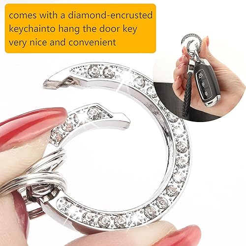 Miniatura 4 de Bling - Llavero de cuero de metal para automóvil, soporte universal para llavero con anillo en D giratorio de 360 grados y destornillador (rosa)