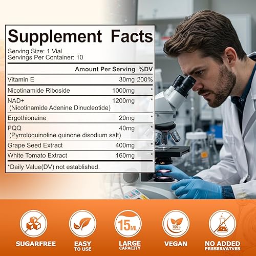 Miniatura 9 de Rejuvenecimiento celular avanzado NAD+ - Suplemento NAD de 1200 mg para apoyar la piel antienvejecimiento, aumentar la energía y la concentración -
