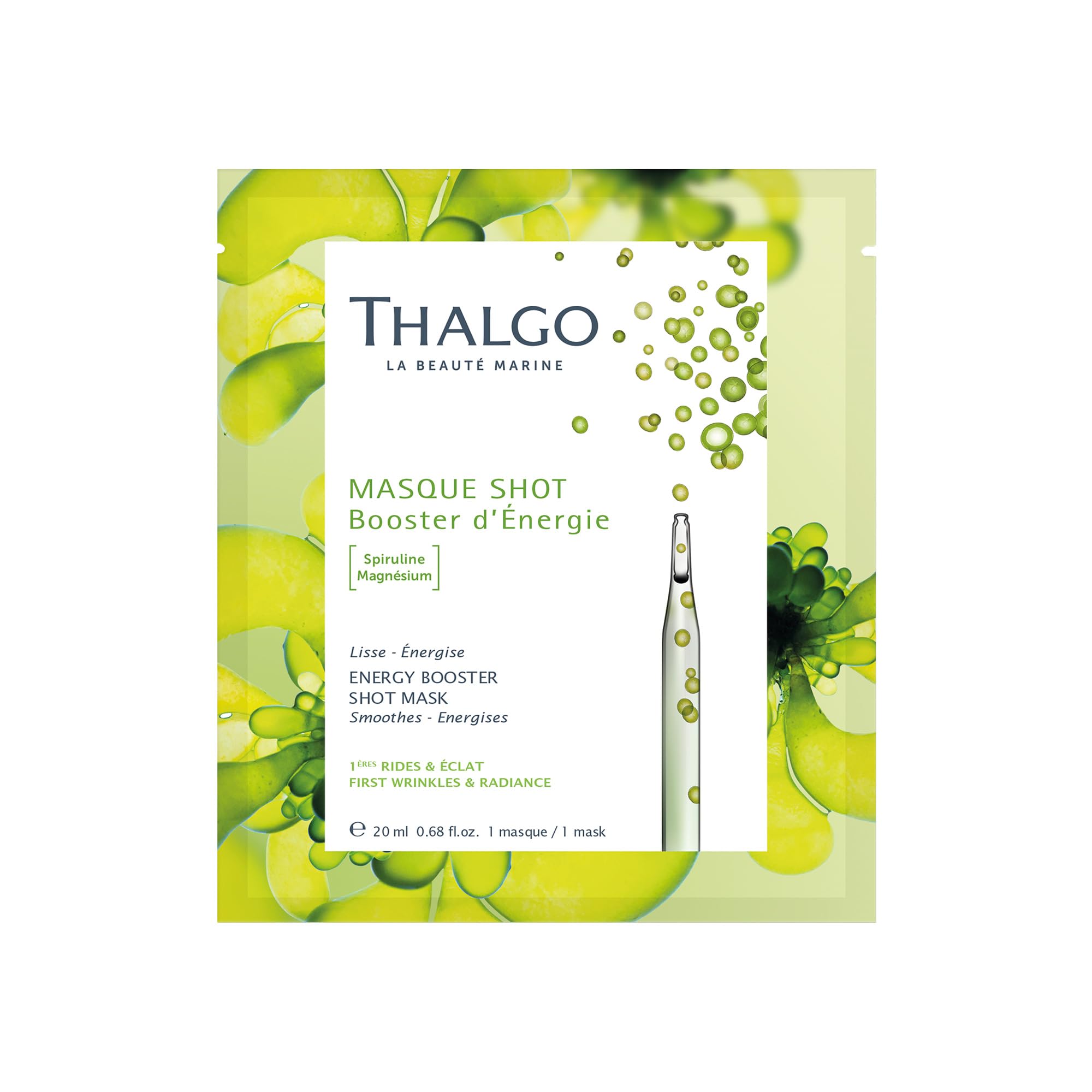 THALGO Energising Effect Mask - 100% Biodegradable Cellulose Cloth Mask with Spirulina, Maritime Magnesium & Hyaluronic Acid - Fast Freshness & Radiant Complexion