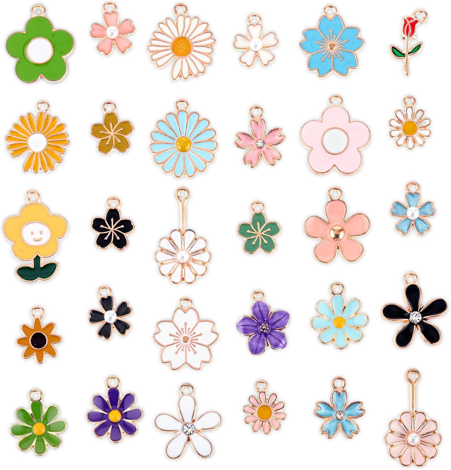 WLLHYF 30PCS Flower Charms for Jewelry Making Spring Floral Themed