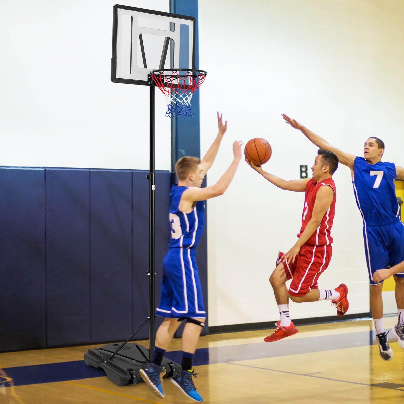 COSTWAY Basketbalkorf voor buiten, basketbalstandaard, 172-305 cm, in hoogte verstelbaar, korfsysteem met afneembare middenbuis en standaard, korfsysteem, basketbalinstallatie voor kinderen en