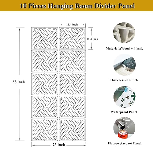 Miniatura 2 de Lchen Panel divisor de habitación colgante pantalla de seguridad de madera y plástico 10 paneles blancos de 02 pulgadas de grosor para sala de estar