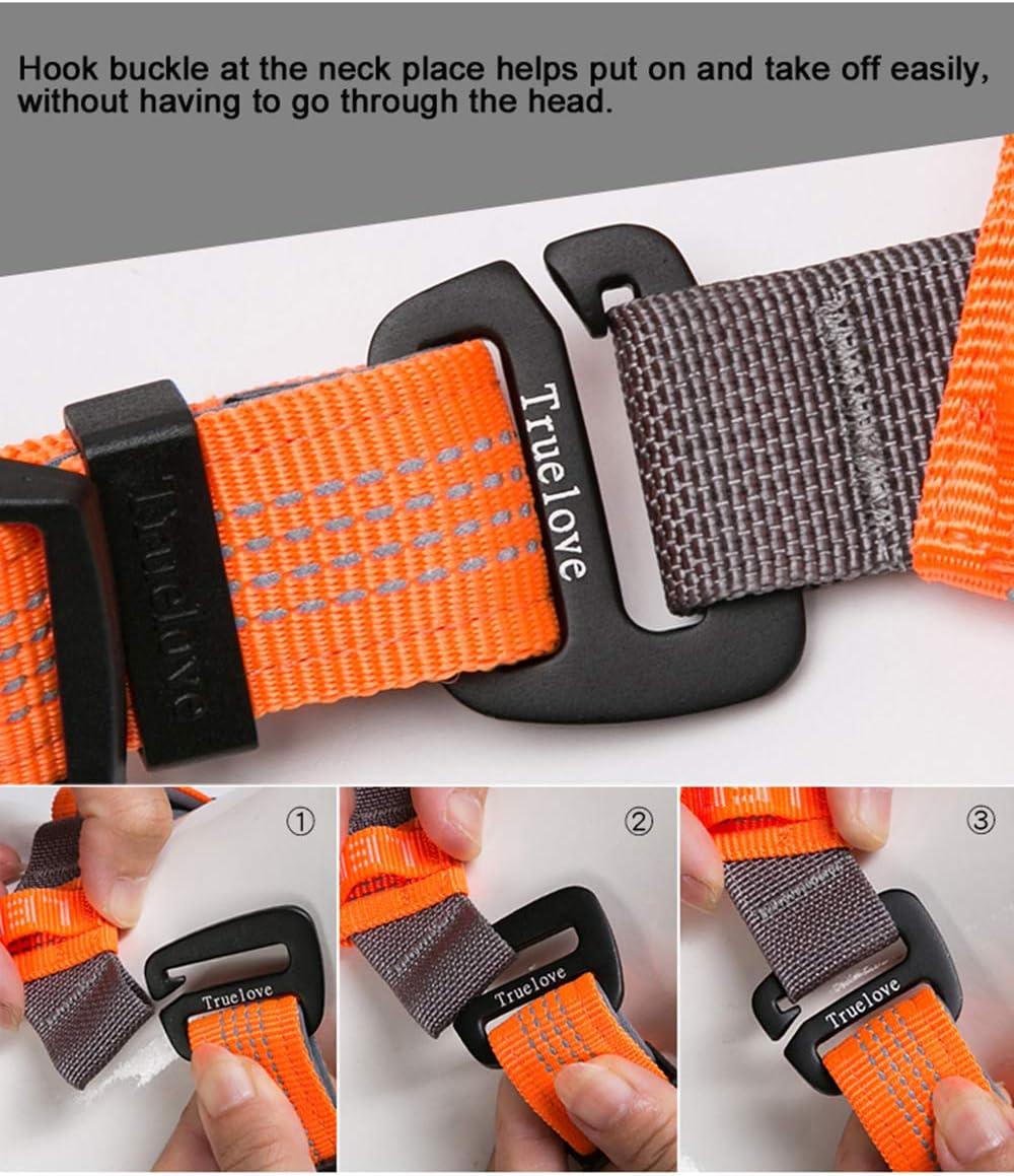 TRUE LOVE Dog Harness Adjustable Reflective Durable Padded Pet Vest with Handle Car Trip Outdoor TLH6171