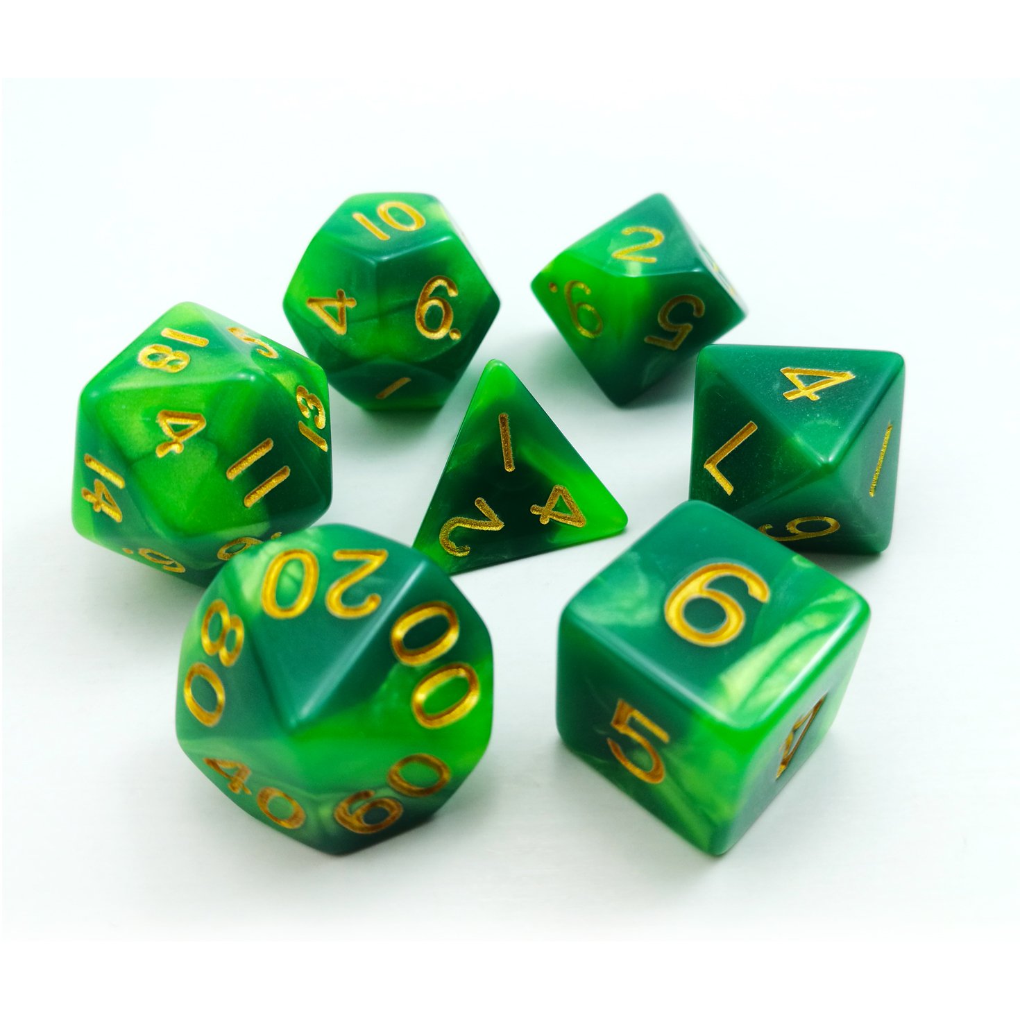 Gemini Two-Tone Swirled Green RPG Dice Set - 7-Piece Polyhedral Set (d4, D6, D8, D10, D12, D20, D%) In Brick Box - View #9