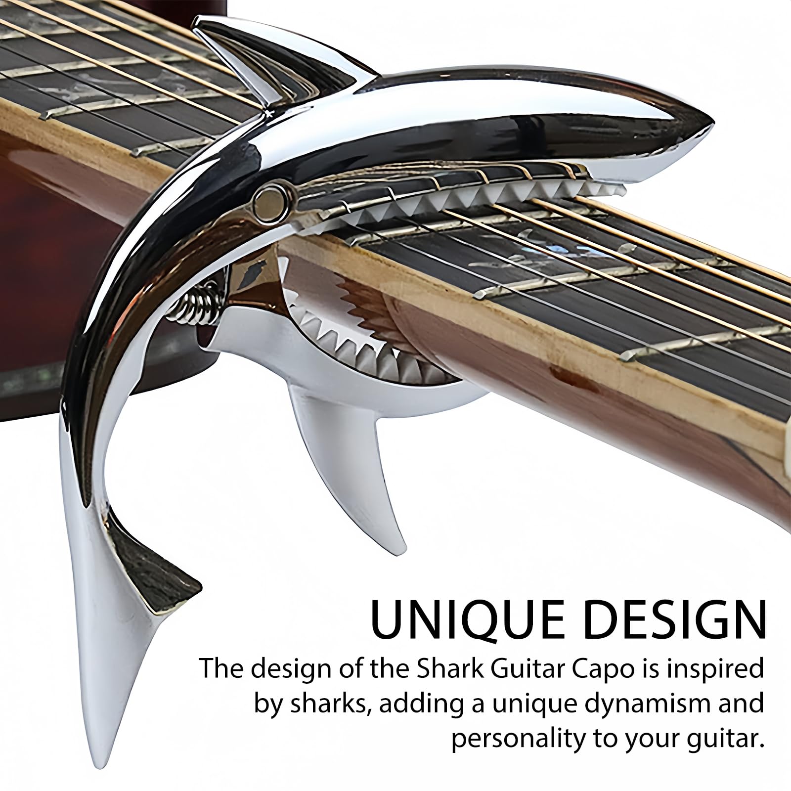Musiin Shark Guitar Capo - Suitable for Electric Acoustic, Classical Guitars, Ukulele Zinc Alloy Spring Capo (Silver) - Image 3