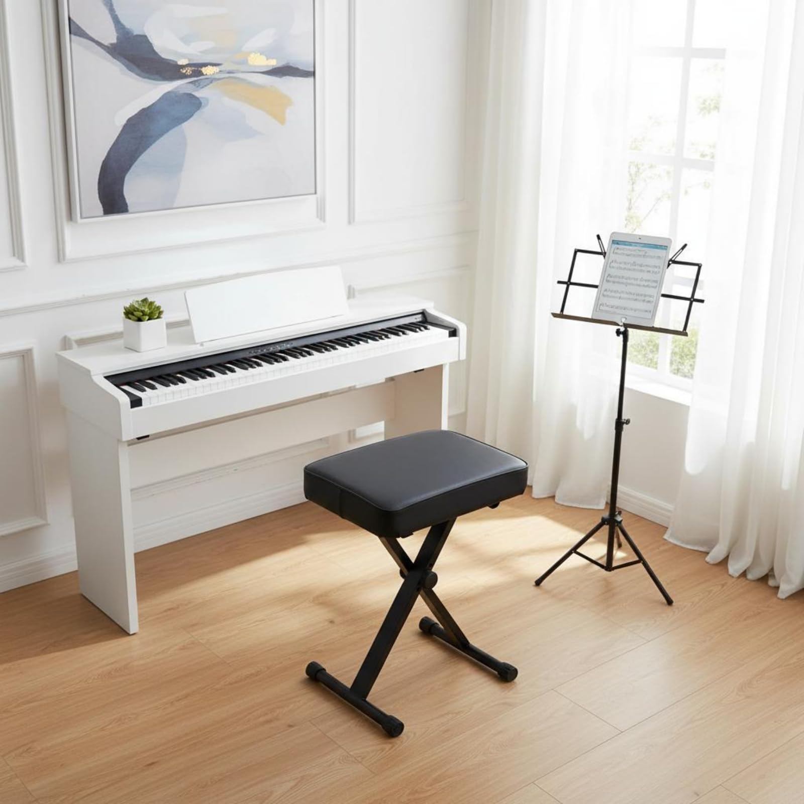 Höhenverstellbare Adjustable Piano Bench Höhenverstellbar Faltbare Klavierbank Faltbar X-förmiger Klavierstuhl für Keyboardspieler, Proberaum, Schwarz