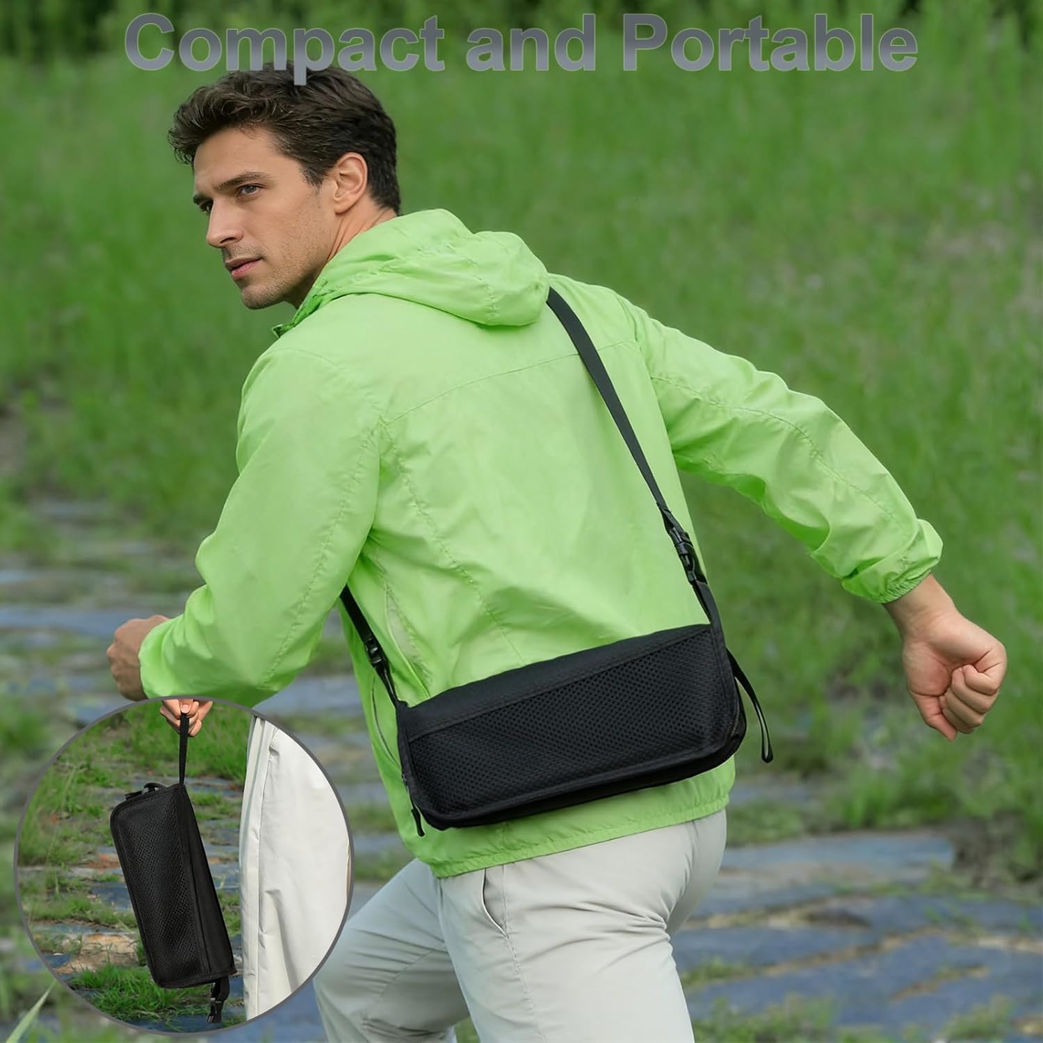 2 in 1 Portable Folding Camping Stool Convertible to Crossbody Bag Lightweight Collapsible with Storage Pocket High Carbon Steel Frame Oxford Fabric for Hiking Fishing Outdoor Activities (Black)