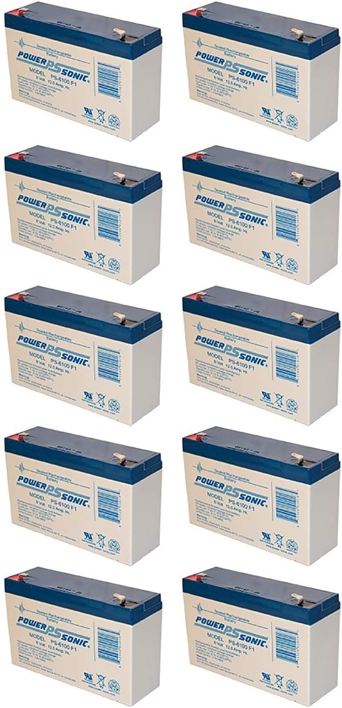 Power Sonic PS-6100 6V 12AH Battery Replacement for Eagle Picher CFM12V12L - 10 Pack