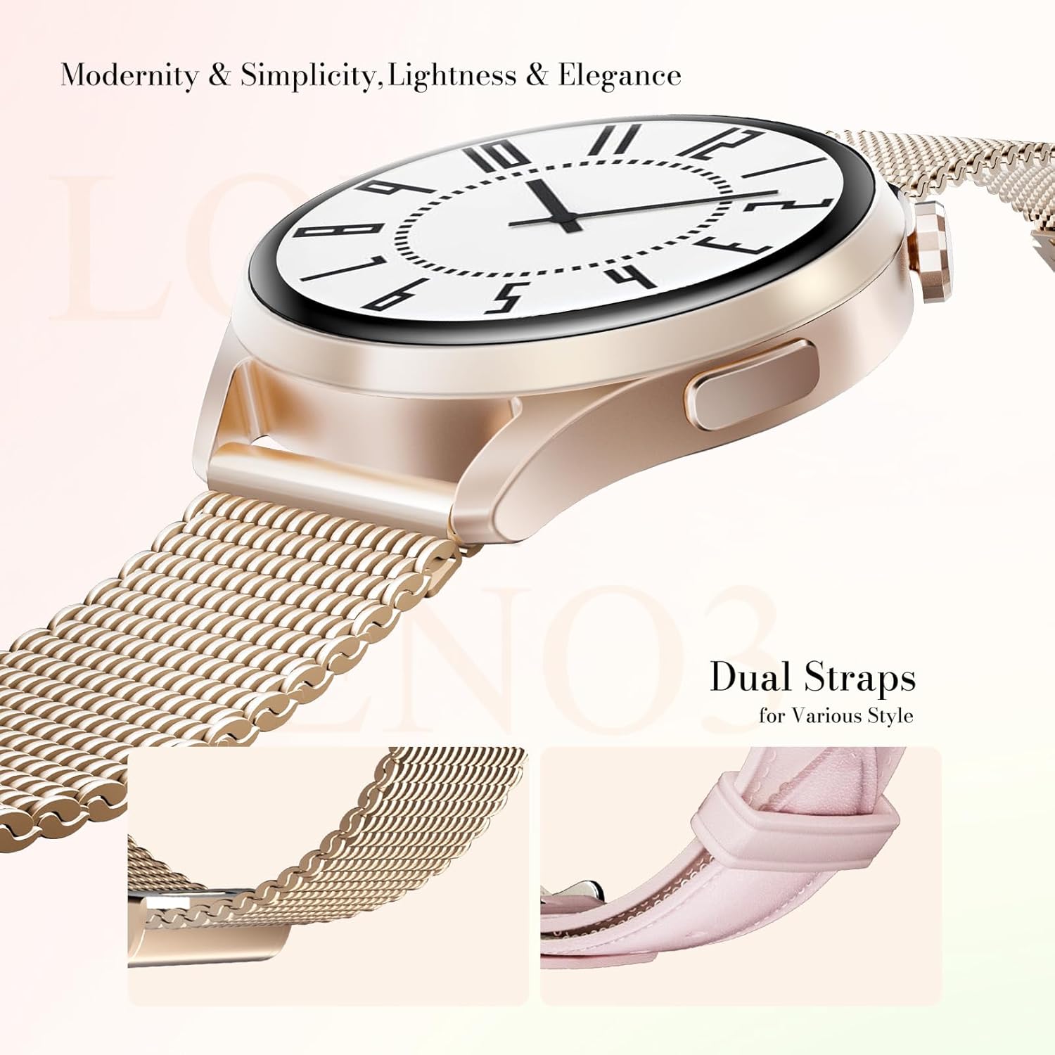 Kieslect Lora Reno 3 Smart Watch, 1.5" AMOLED Display, GPS, Bluetooth Calling, 178+ Sports Modes, Dual Strap, Starlight Gold