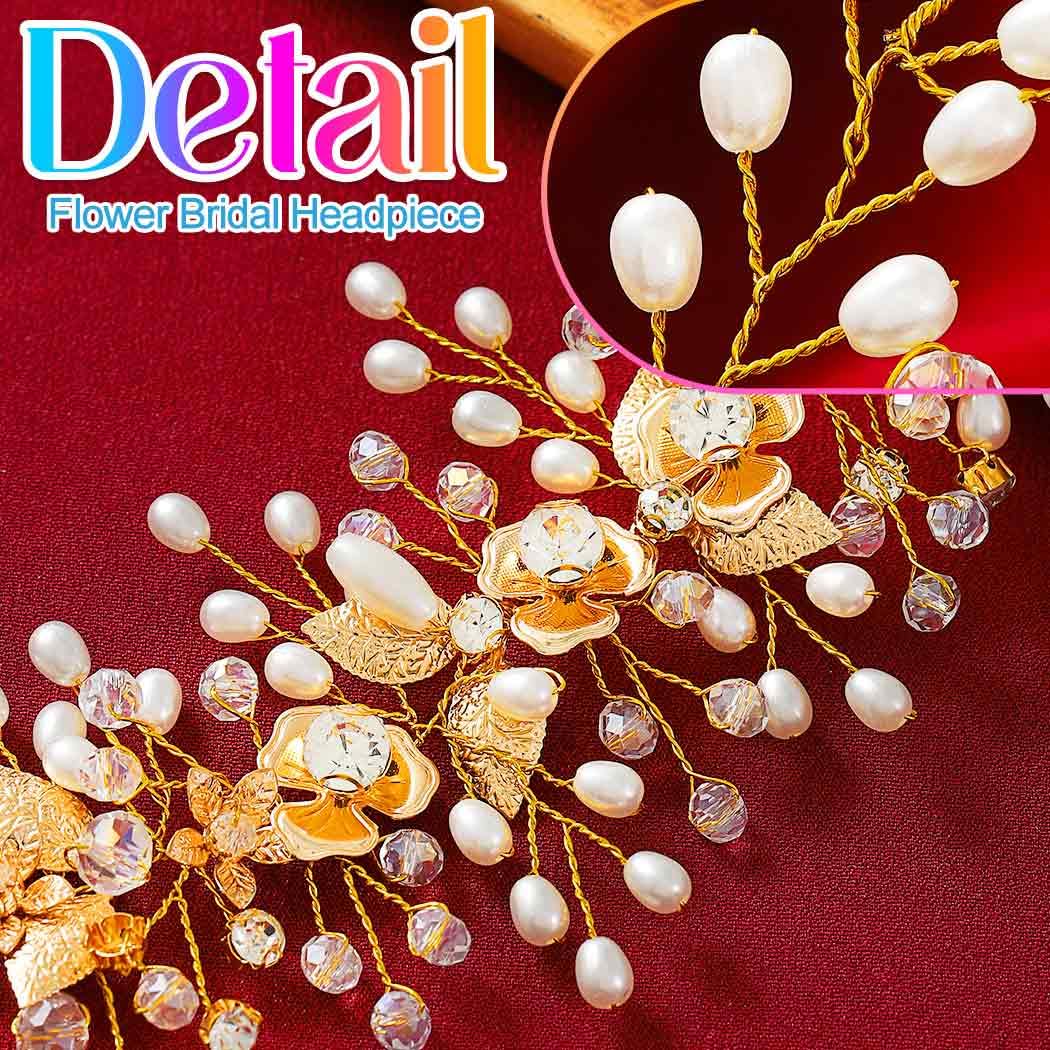 EASEDAILY Bride Wedding Hair Vine Flower Leaf Bridal Headpieces Pearl Hair Accessories for Women and Girls - Image 4