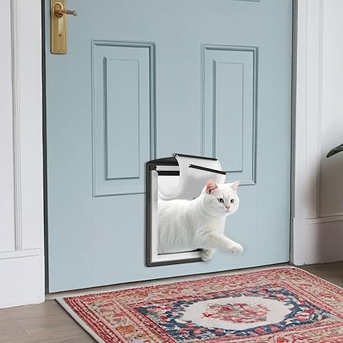 Miniatura 2 de MAVRICFLEX Puerta para gatos para puerta, marco completamente de acero inoxidable con doble solapa suave y 2 paneles deslizantes de ABS para