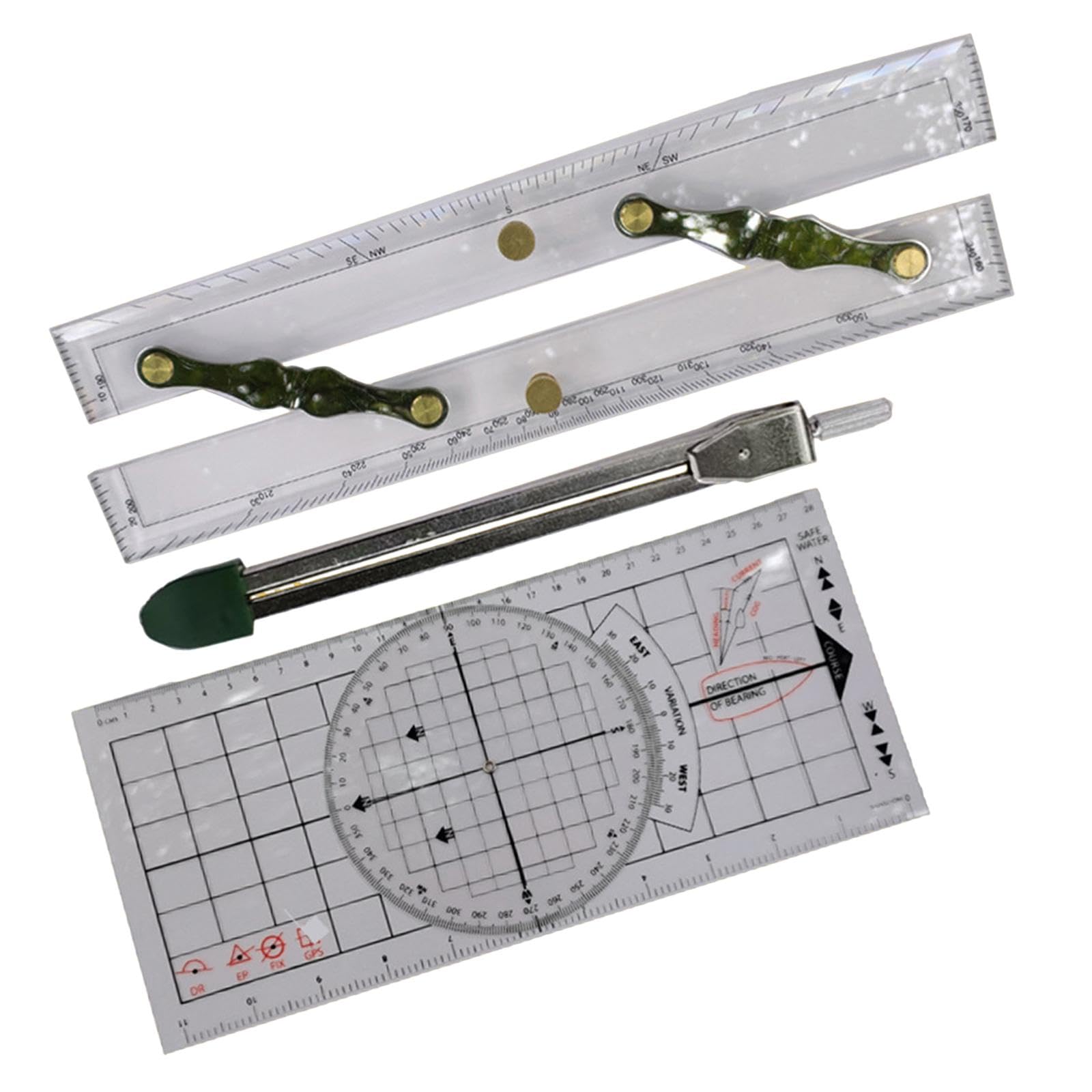 Amagogo 3X Basic Navigation Set Measurement Tools High Performance Accessories Marine Parallel Ruler Nautical Protractor, 60cm