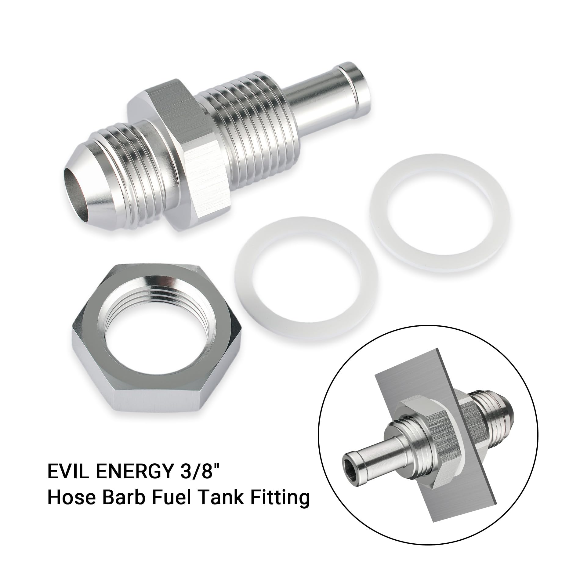 Aluminum 8AN Male Flare Bulkhead To 3/8 Hose Barb Fuel Tank Fitting - Buy At The