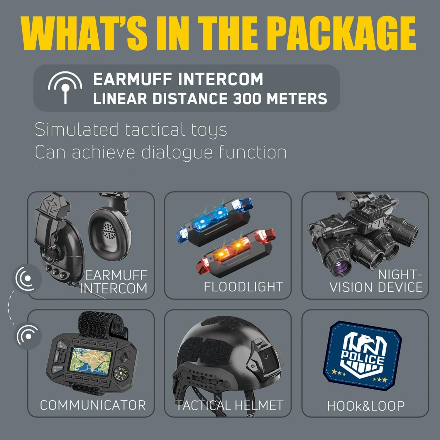 Kids Tactical Helmet Set with Headset Walkie Talkies, Police Kids Toy Soldier Army Multifunctional Helmet Set with Binoculars, Cosplay Toy Paintball Airsoft Over 3 Years Old