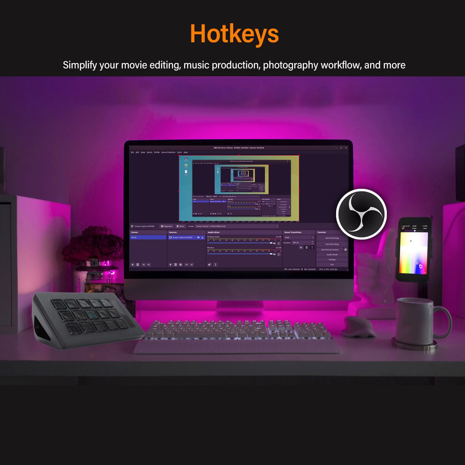 Plyisty Studio Controller, 15 Custom Macro LCD Keys Audio Mixer Trigger Actions for OBS for Twitch for YouTube Works with Mac and PC - Image 2