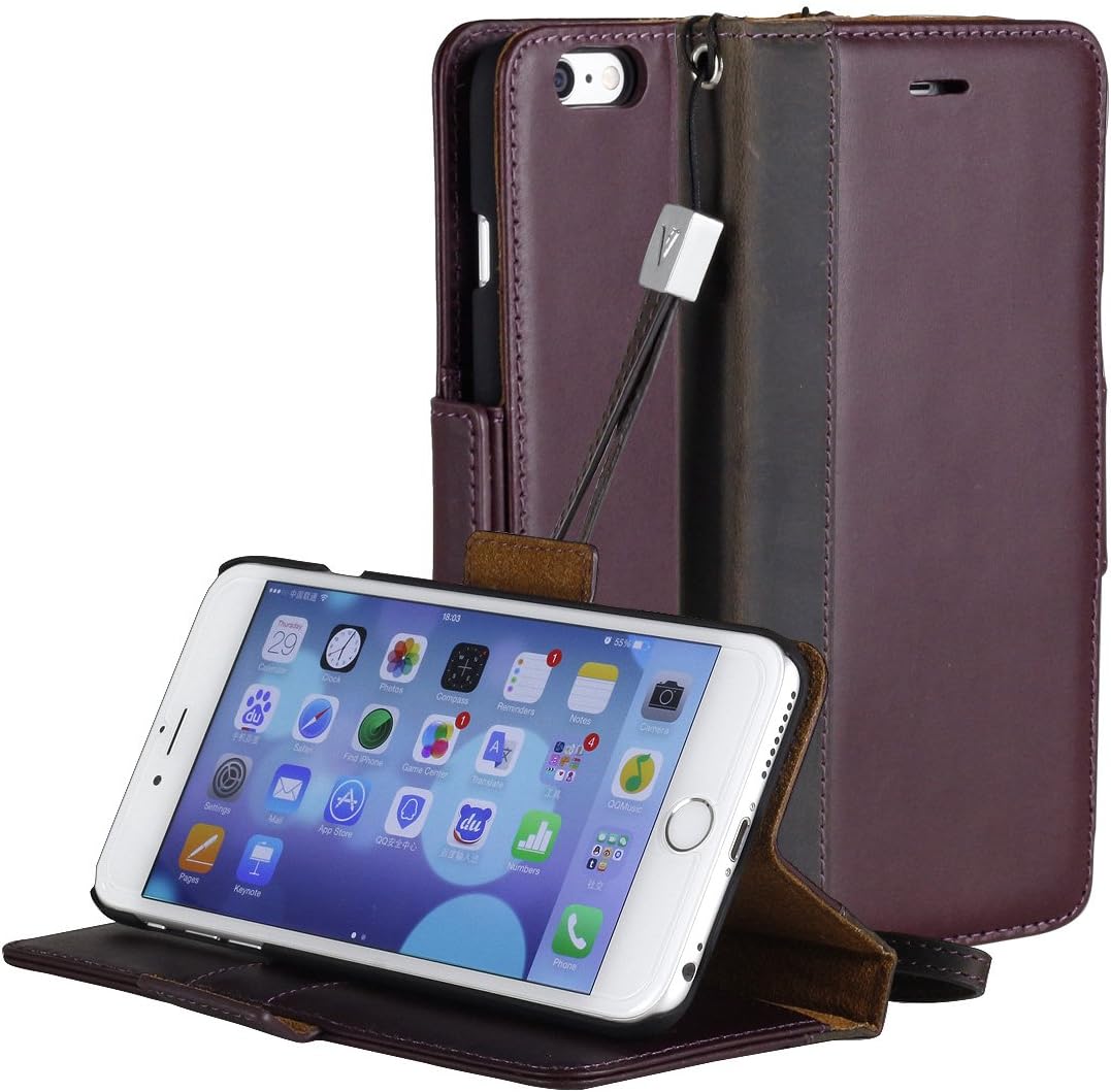 iPhone 6S Plus case, ACEABOVE iPhone 6S Plus Wallet Case [Book Cover Case] - Genuine Leather Wallet Cover with STAND Flip Cover and [Card Slots] and [Hand Strap] for Apple iPhone 6S Plus / iPhone 6 Plus (Purple)