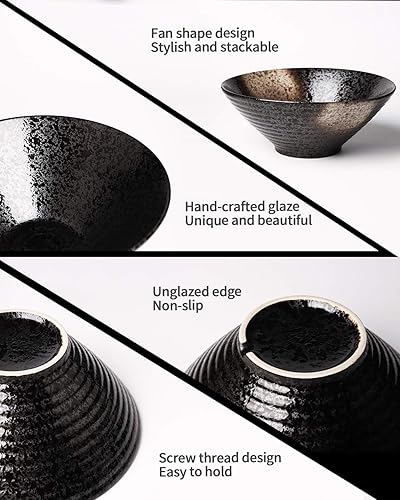 Miniatura 3 de Kanwone Juego de cuencos de cerámica japoneses para ramen, cuencos de sopa, 37 onzas, con cucharas y palillos a juego para fideos asiáticos Udon