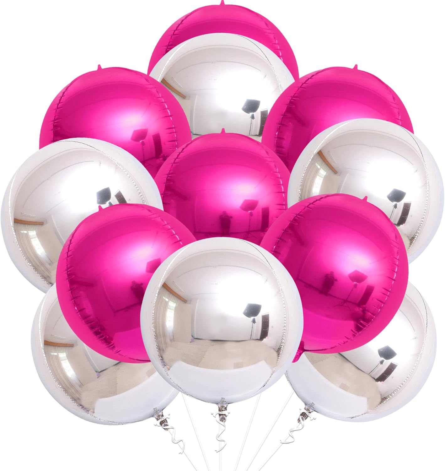 Big, Metallic Silver and Hot Pink Balloons 22 Inch, Pack