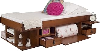 Memomad Functional Bed BALI - Stable bed with lots of storage and drawers, ideal for small bedrooms - Solid pine bed - Price incl. slatted bed base (Single 90x190cm, Color Maple)