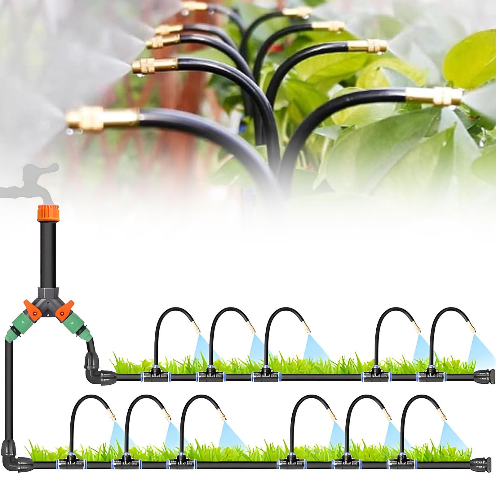 Kit di irrigazione automatica a goccia da giardino con timer intelligente e ugelli pieghevoli a 360° per un'irrigazione efficiente delle piante in giardini, prati e patii