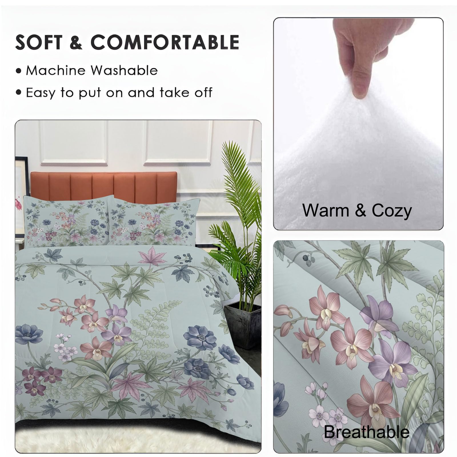 Copriletto Trapuntato Per Bambini Con Piante Semplici Da Campagna | Trapunta Singolo Invernale, Grigio, Piumone Caldo Morbido Foglie Floreali Delicate Per Decorazione Camera Da Letto