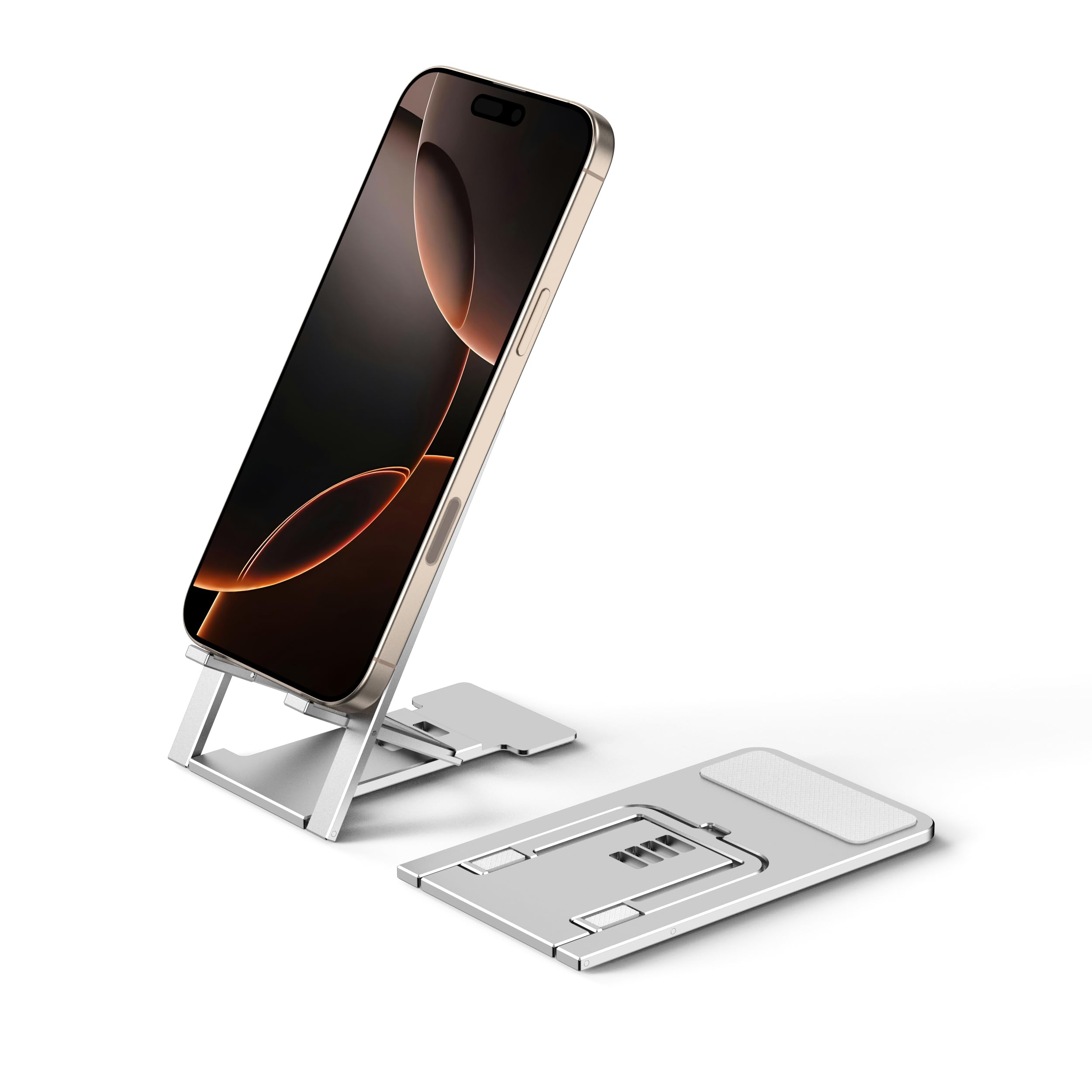 Tobfit Foldable Cell Phone Stand, Adjustable Cell Phone Stand Holder for Desk, Compatible with All Mobile Phones Silver-image-15