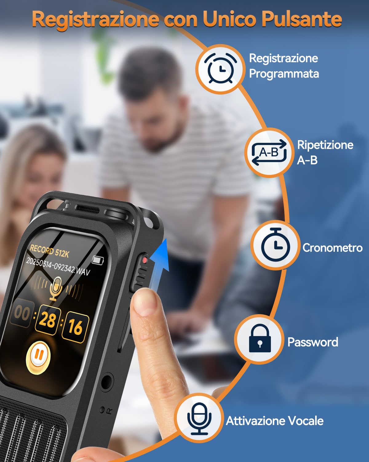 Registratore Vocale con Touchscreen 2", XIXITPY 100 Ore Registratore | Bluetooth, Doppio Microfono, Riduzione del Rumore AI, 32GB, Attivazione Vocale, MP3, Lezioni Riunioni Interviste