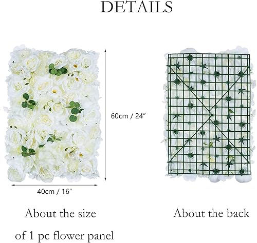 Miniatura 6 de NUPTIO Panel de pared de flores para telón de fondo, 6 piezas de 24 x 16 pulgadas, rosas artificiales blancas para decoración de pared, decoración