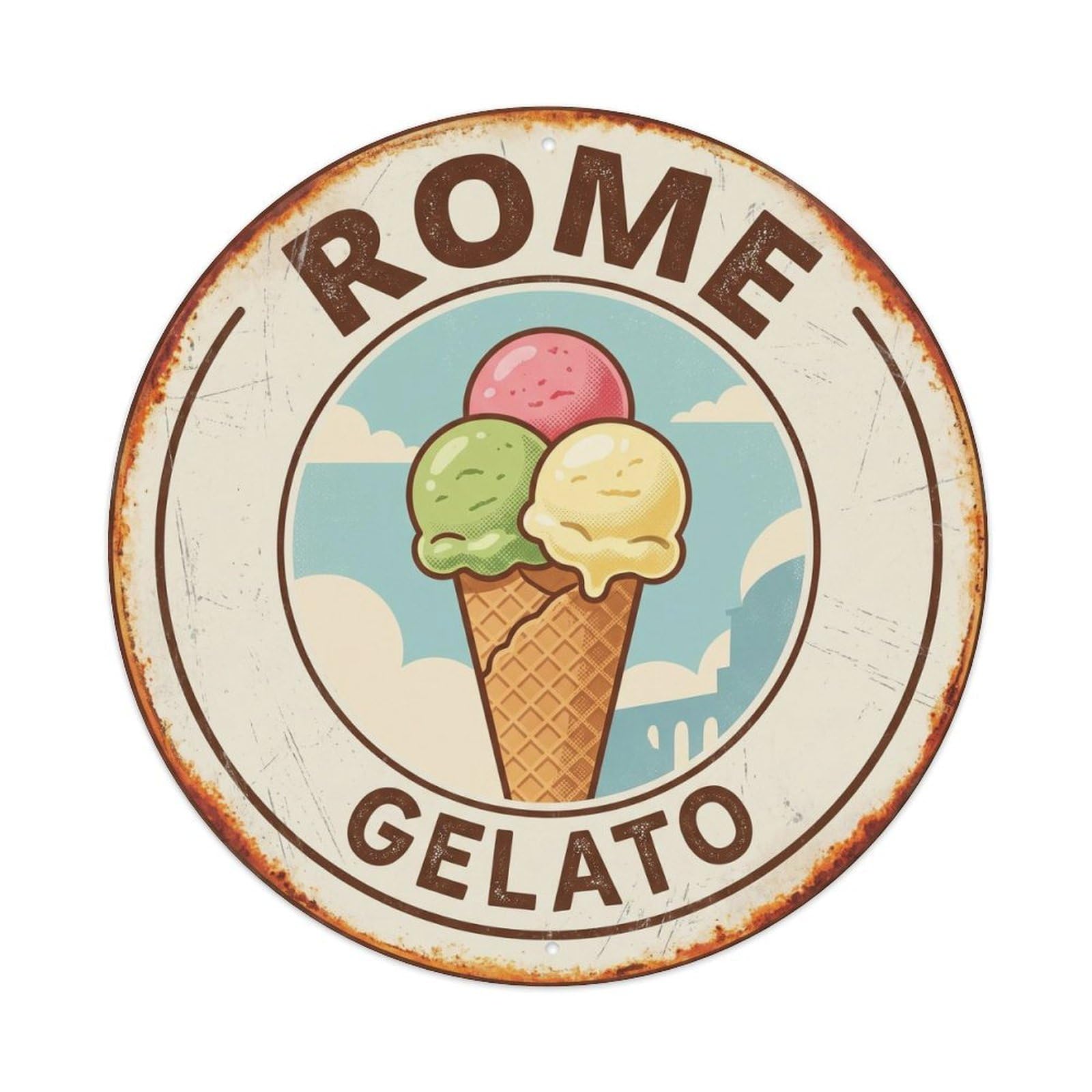 Rome Italy Culinary Travel Gelato Food Vintage Metal Tin Sign
