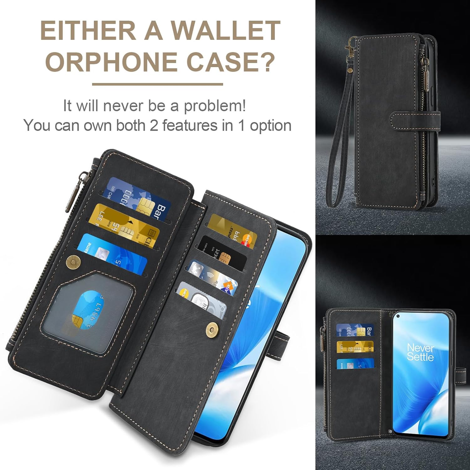 Asuwish Phone Case for OnePlus Nord N200 5G Wallet Cover and Tempered Glass Screen Protector Flip Card Holder Cell Accessories One Plus N 200 G5 1 Plus 200N 1plus One+ 1+ N2005G 2021 Women Men Black