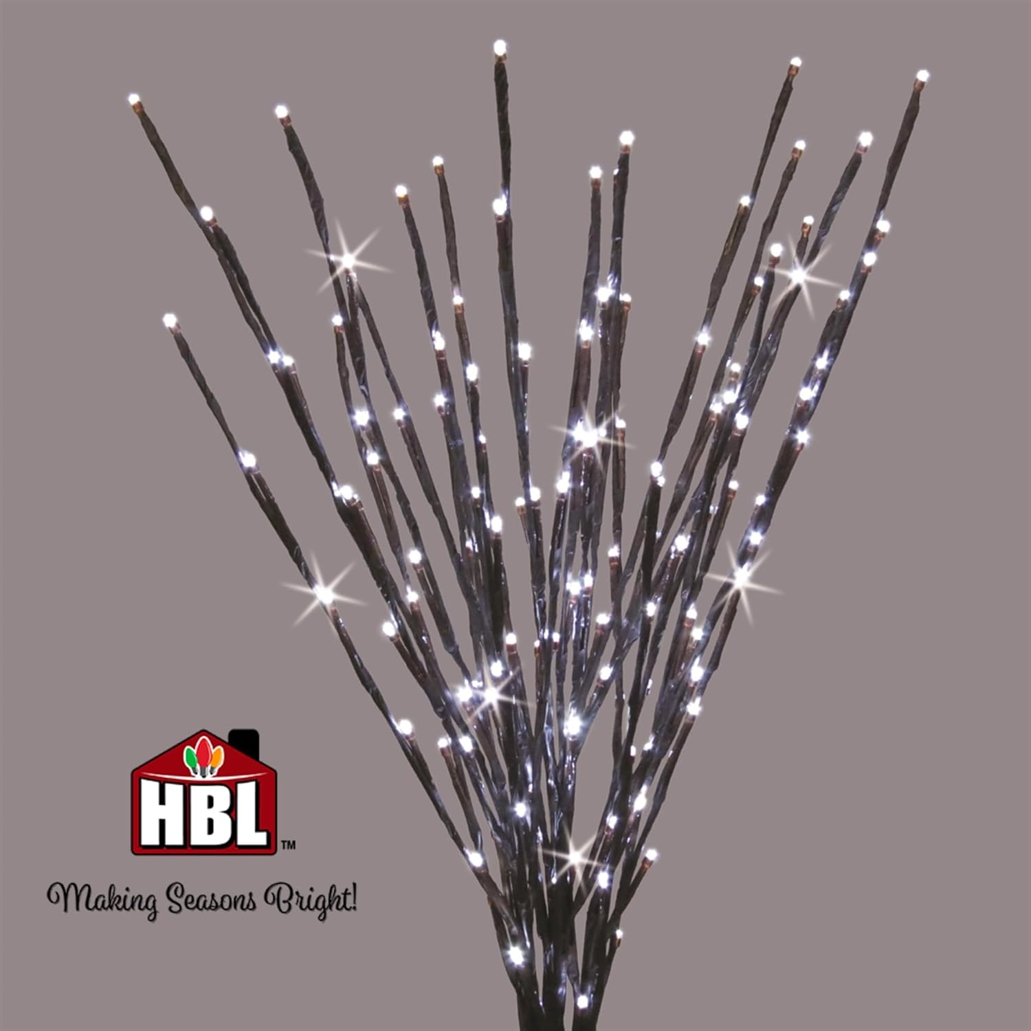 Holiday Bright Lights 36-Inch Pure White Twinkle 5mm LED Strobe Light Burst on Brown Wrapped Branches for Indoor Outdoor Decor