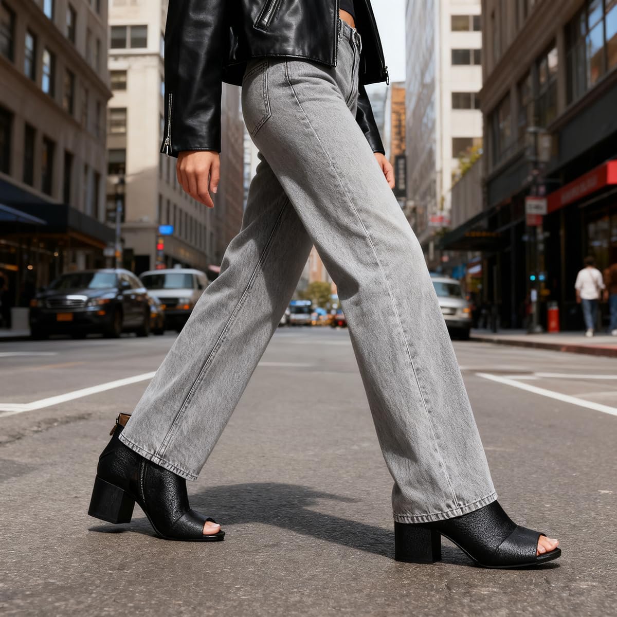 MOOMMO Women Open Toe Booties Sandals Heeled Cutout Peep Toe Summer Ankle Bootie Chunky Block Mid Heel Back Zipper Hollowed Dress Sandal Shoes 2.5" Heels Retro Elegant Office Party Classic 4-11 M US - Image 2