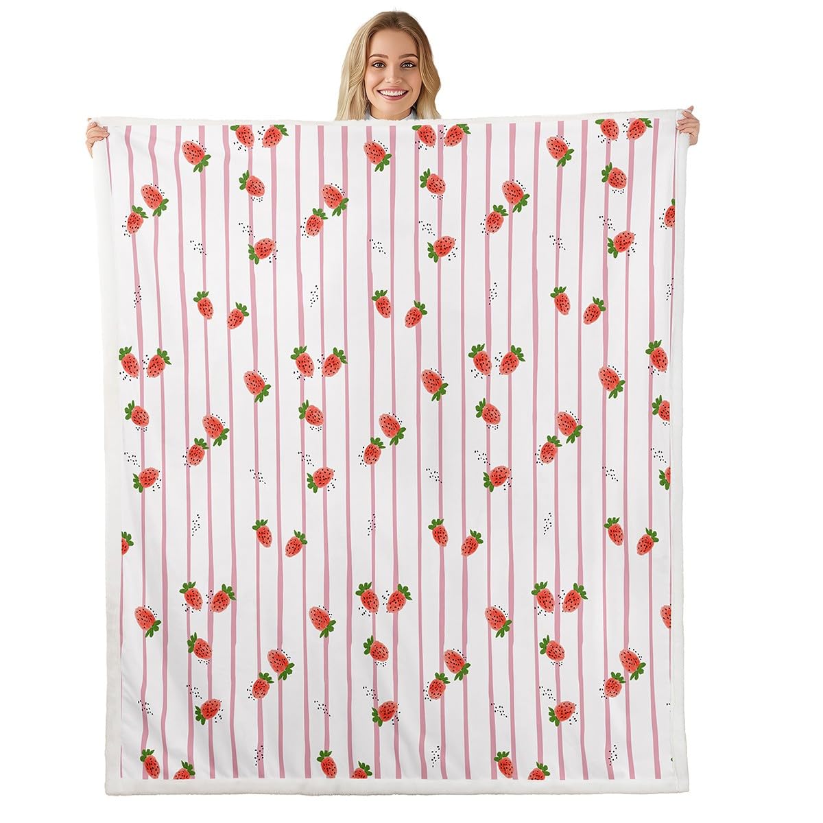 Erosebridal Strawberry Throw Blanket, Kids Cute Fruit Plush Bed Blanket Baby Size, Kawaii Strawberry Sherpa Blanket for Girls Women Bedroom Sofa Couch