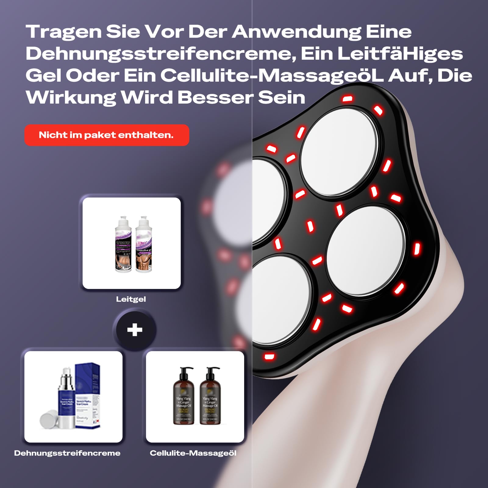 Cellulite Massagegerät, Anti Lipödem Handmassagegerät, Nachgewiesene Wirksamkeit, Kabelloses AntiCellulite Massagegerät mit 4 Massageköpfen,Geeignet für Bauch, Taille, Arme, Beine(Roségold)
