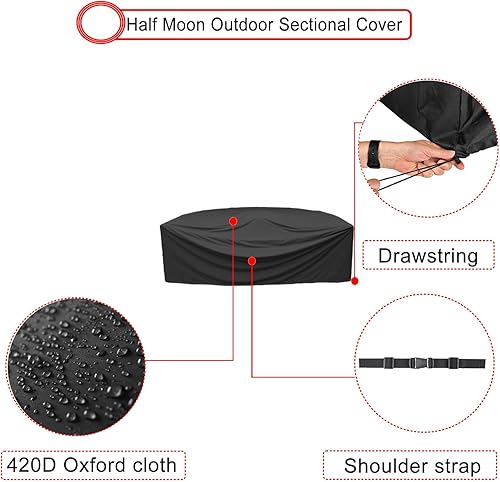 Miniatura 4 de Juego de fundas para muebles de patio de media luna, cubierta modular de media luna para exteriores, impermeable, semicírculo con cordón y correa de