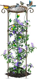 APSOONSELL Bird Baths for Outdoors with Trellis, 40" High birdbaths for The Garden with Large Bird Bath Bowl, Garden Trellis for Climbing Plants Outdoor Decor, Metal Outdoor Bird Bath
