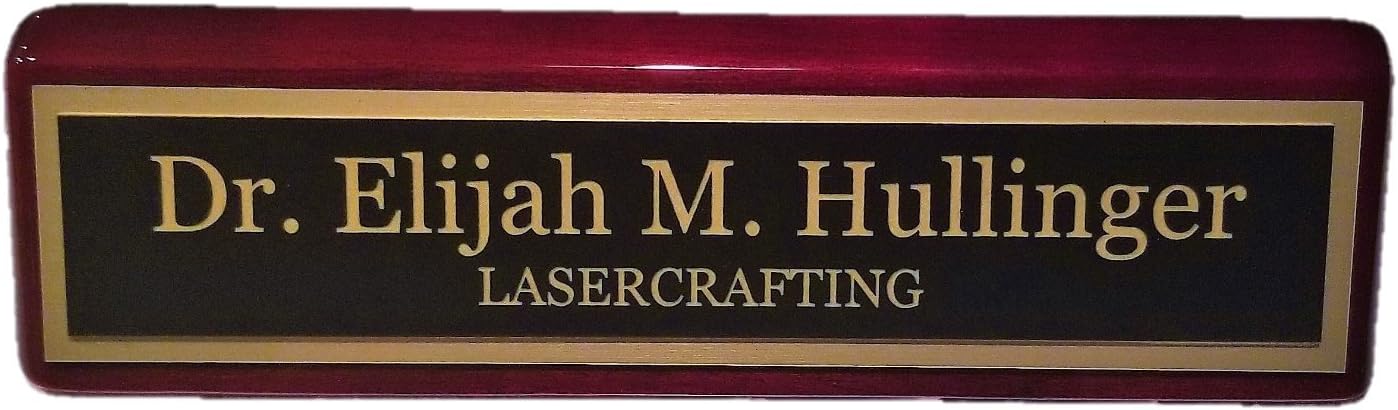 Executive Name Plate Rosewood Piano Finish Gold Plate 2" x10" - Customize