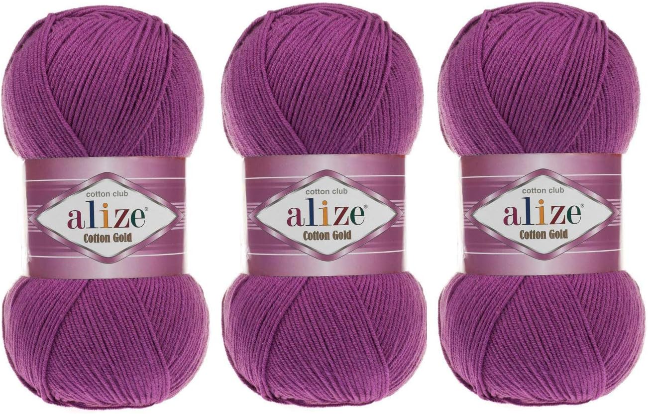 55% Cotton 45% Acrylic Yarn Alize Cotton Gold Thread Crochet Hand Knitting Art Lot of 3 Skeins 300gr 1082yds (122)