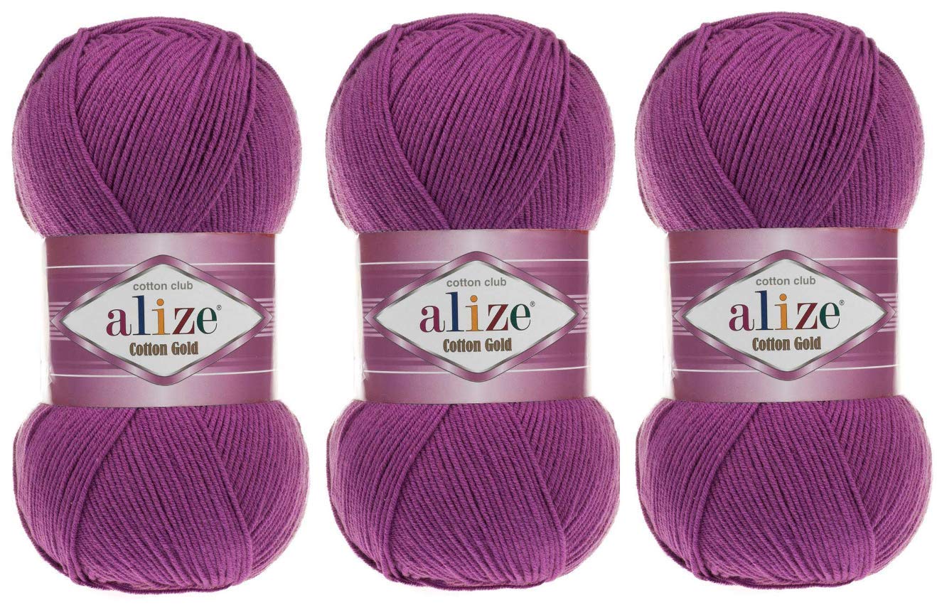 55% Cotton 45% Acrylic Yarn Alize Cotton Gold Thread Crochet Hand Knitting Art Lot of 3 Skeins 300gr 1082yds (122)