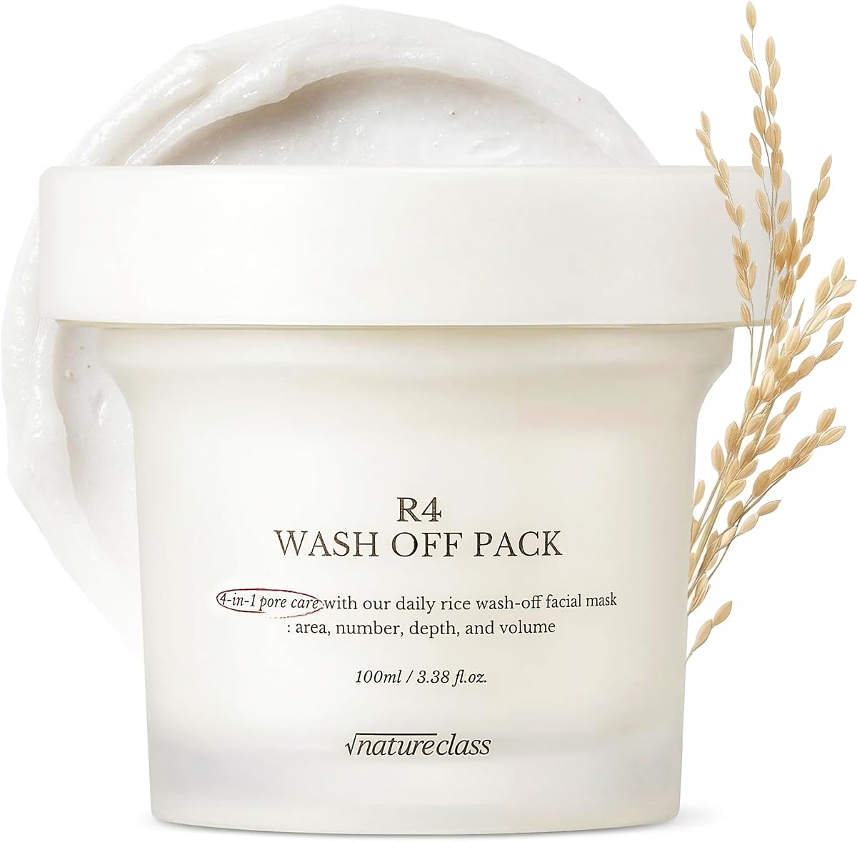 R4 Rice Wash Off Facial Mask, Korean Skin care, 3.38 fl oz | Pore Refining, Gentle Exfoliating, Hydrating, Smooth Texture, Rice Ferment & Enzyme, Soft Cream Wash-Off