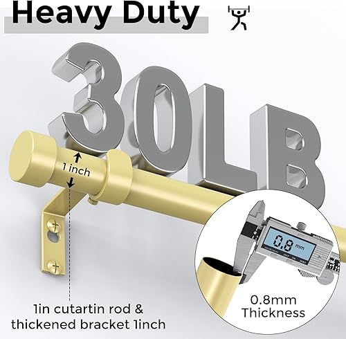 Miniatura 3 de Paquete de 2 barras de cortina doradas para ventanas de 18 a 45 pulgadas (1.5-3.75 pies), barras de cortina de 1 pulgada de diámetro con remates de