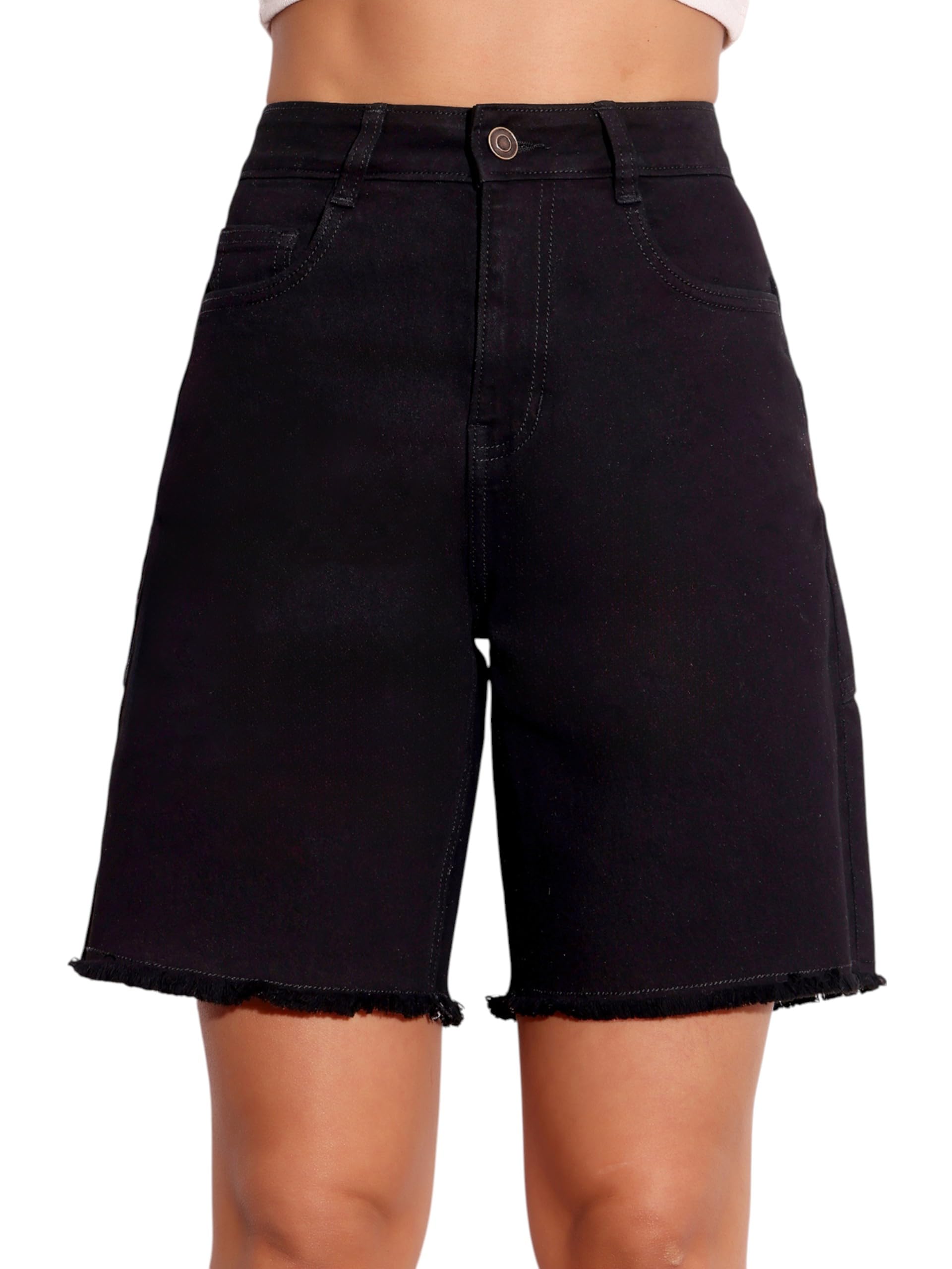 miss chase Women's Regular High Rise Above Knee Stretchable Denim Shorts-picture-24